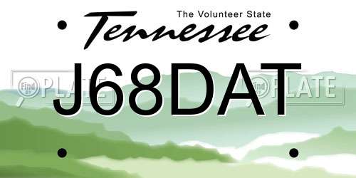 J68DAT Tennessee License Plate