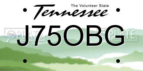 J75OBG Tennessee License Plate