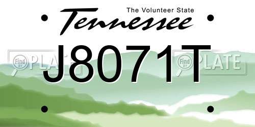 J8071T Tennessee License Plate