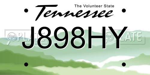 J898HY Tennessee License Plate
