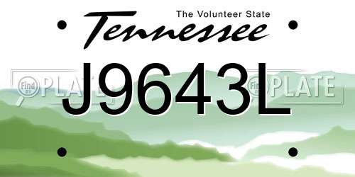 J9643L Tennessee License Plate