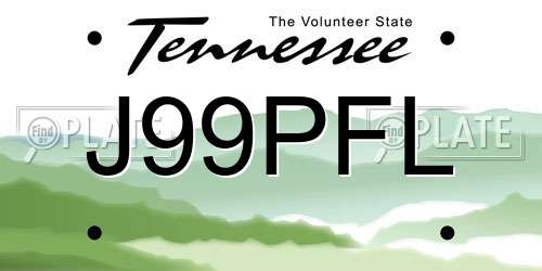 J99PFL Tennessee License Plate
