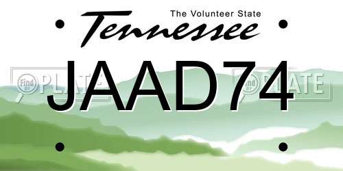 JAAD74 Tennessee License Plate