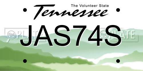 JAS74S Tennessee License Plate