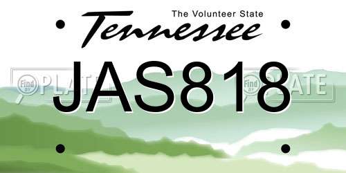 JAS818 Tennessee License Plate