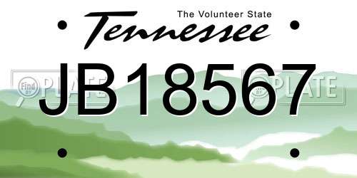 JB18567 Tennessee License Plate