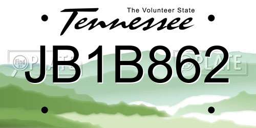 JB1B862 Tennessee License Plate