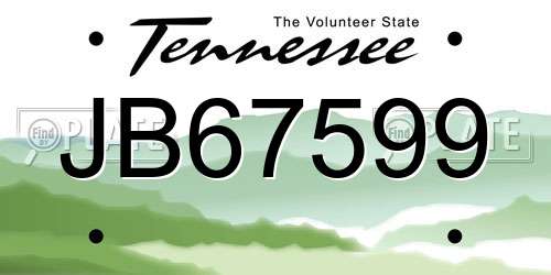 JB67599 Tennessee License Plate