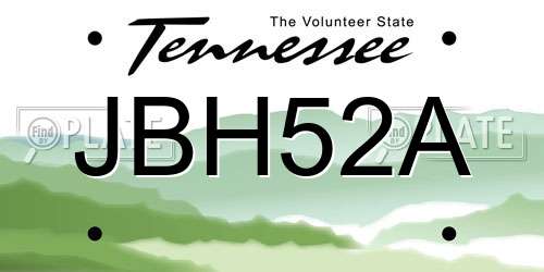 JBH52A Tennessee License Plate