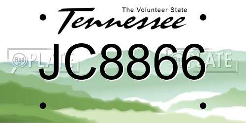 JC8866 Tennessee License Plate
