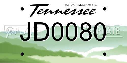 JD0080 Tennessee License Plate