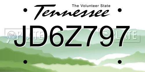 JD6Z797 Tennessee License Plate