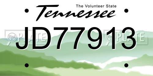 JD77913 Tennessee License Plate