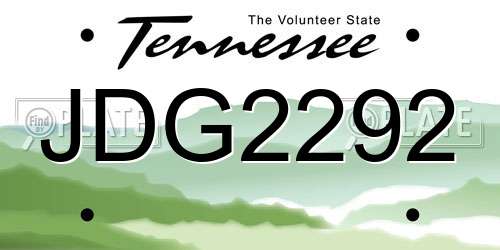 JDG2292 Tennessee License Plate