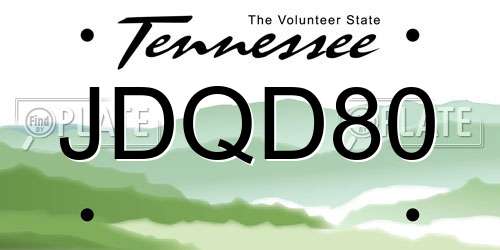 JDQD80 Tennessee License Plate