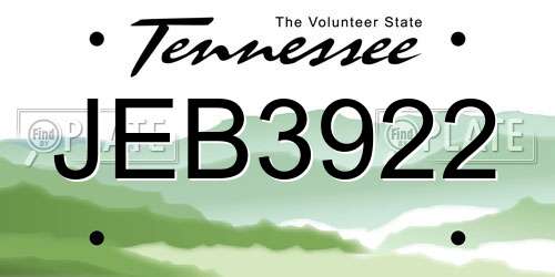 JEB3922 Tennessee License Plate