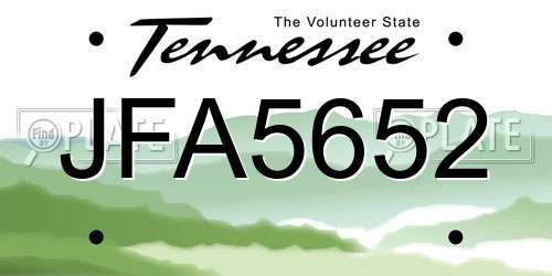 JFA5652 Tennessee License Plate