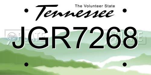 JGR7268 Tennessee License Plate