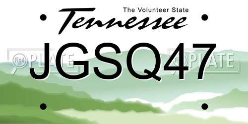 JGSQ47 Tennessee License Plate
