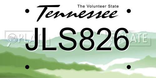 JLS826 Tennessee License Plate