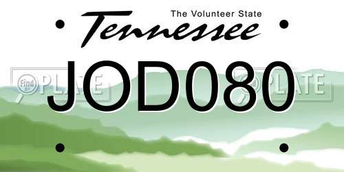 JOD080 Tennessee License Plate