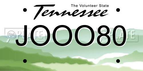 JOOO80 Tennessee License Plate
