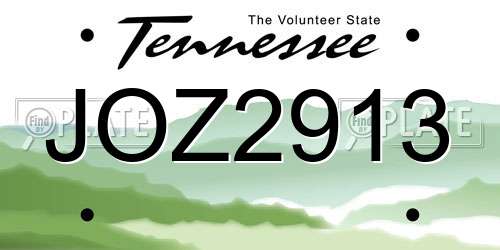 JOZ2913 Tennessee License Plate