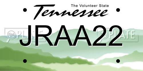 JRAA22 Tennessee License Plate