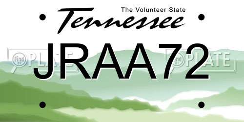 JRAA72 Tennessee License Plate