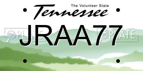 JRAA77 Tennessee License Plate