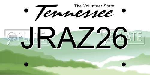 JRAZ26 Tennessee License Plate