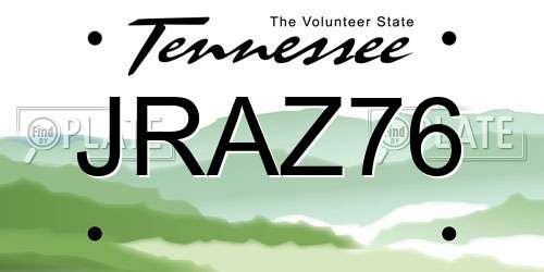 JRAZ76 Tennessee License Plate