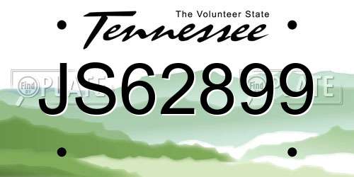 JS62899 Tennessee License Plate
