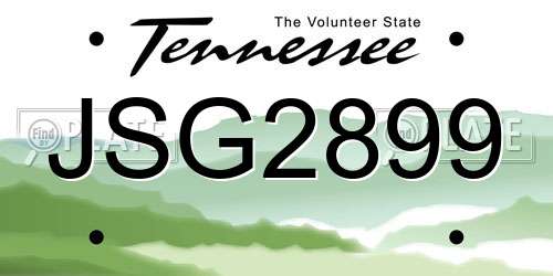 JSG2899 Tennessee License Plate