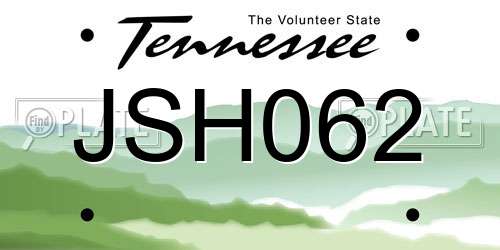JSH062 Tennessee License Plate