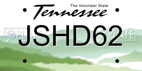 JSHD62 Tennessee License Plate
