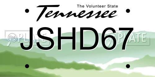 JSHD67 Tennessee License Plate