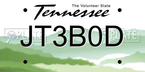 JT3B0D Tennessee License Plate