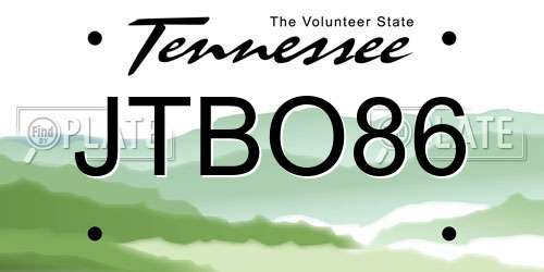 JTBO86 Tennessee License Plate
