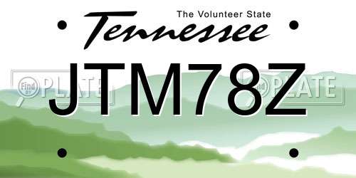 JTM78Z Tennessee License Plate