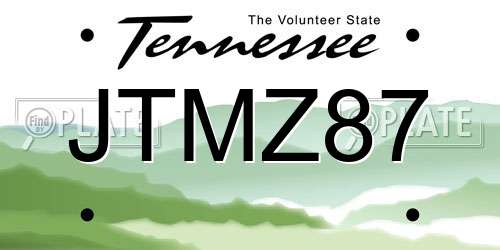 JTMZ87 Tennessee License Plate
