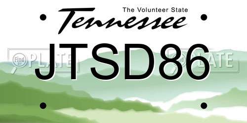 JTSD86 Tennessee License Plate