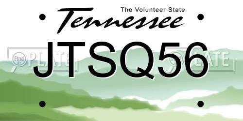 JTSQ56 Tennessee License Plate