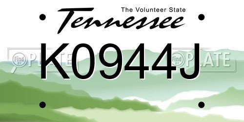 K0944J Tennessee License Plate