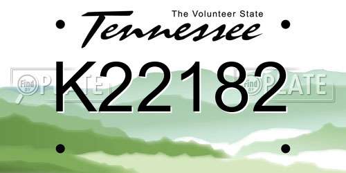 K22182 Tennessee License Plate