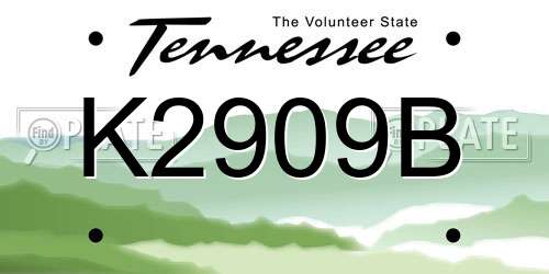 K2909B Tennessee License Plate