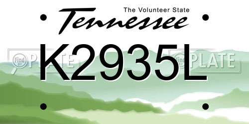 K2935L Tennessee License Plate