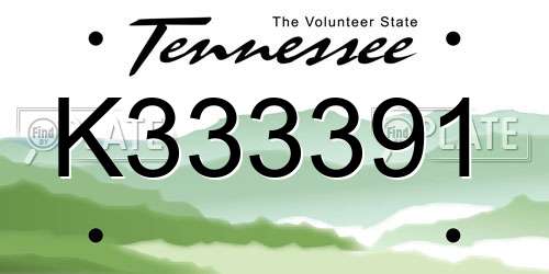 K333391 Tennessee License Plate