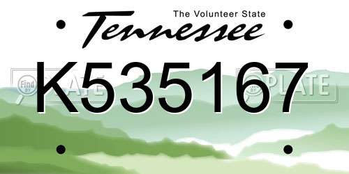 K535167 Tennessee License Plate