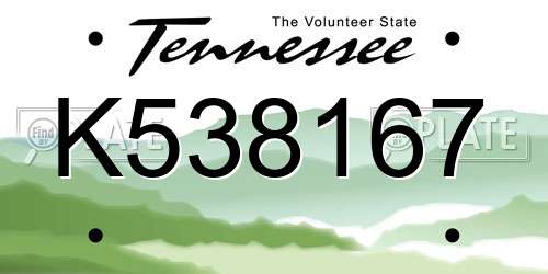 K538167 Tennessee License Plate